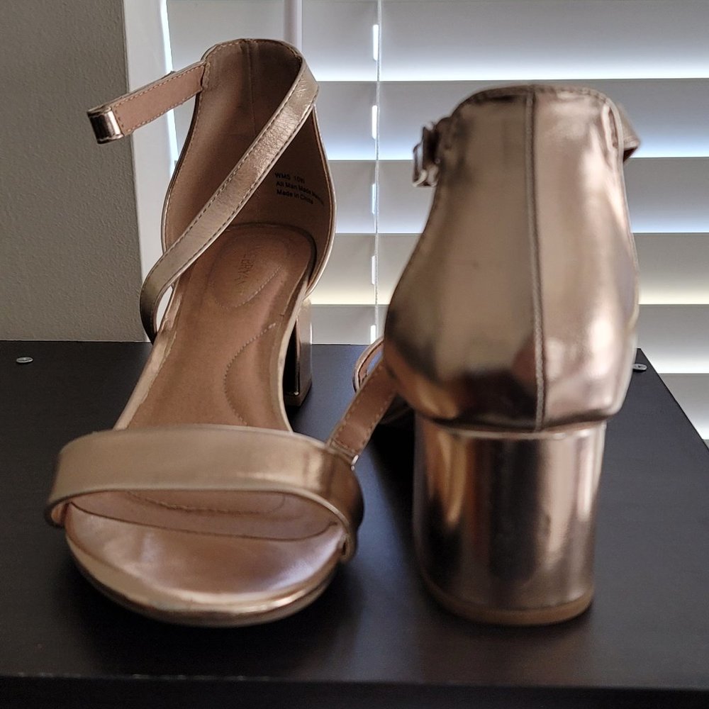 LB Rose Gold Block Heel Strap Sandal